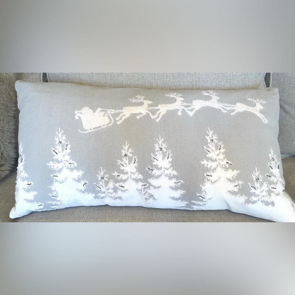 Gray and White Holiday Lumbar Pillow
